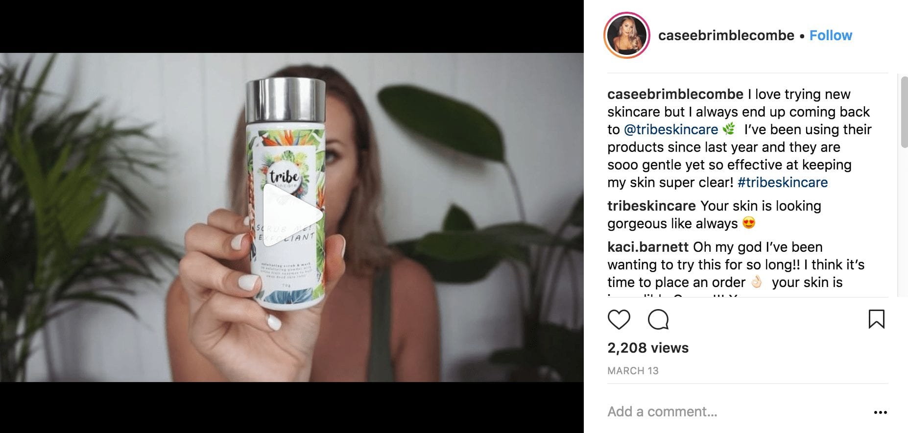 Casey Brimblecombe Instagram influencer marketing campaign